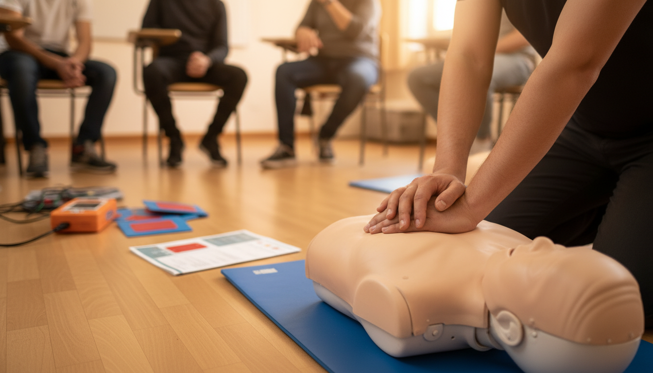 Corso BLSD in aula con istruttore e defibrillatore DAE